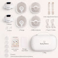Load image into Gallery viewer, BabyNera FlowEase double wearable breast pump full kit contents including 2 motors, flanges, milk collectors, valves, 5 flange inserts, Type-C cables, adjustment buckles, instruction book, flange size ruler, and travel bag.