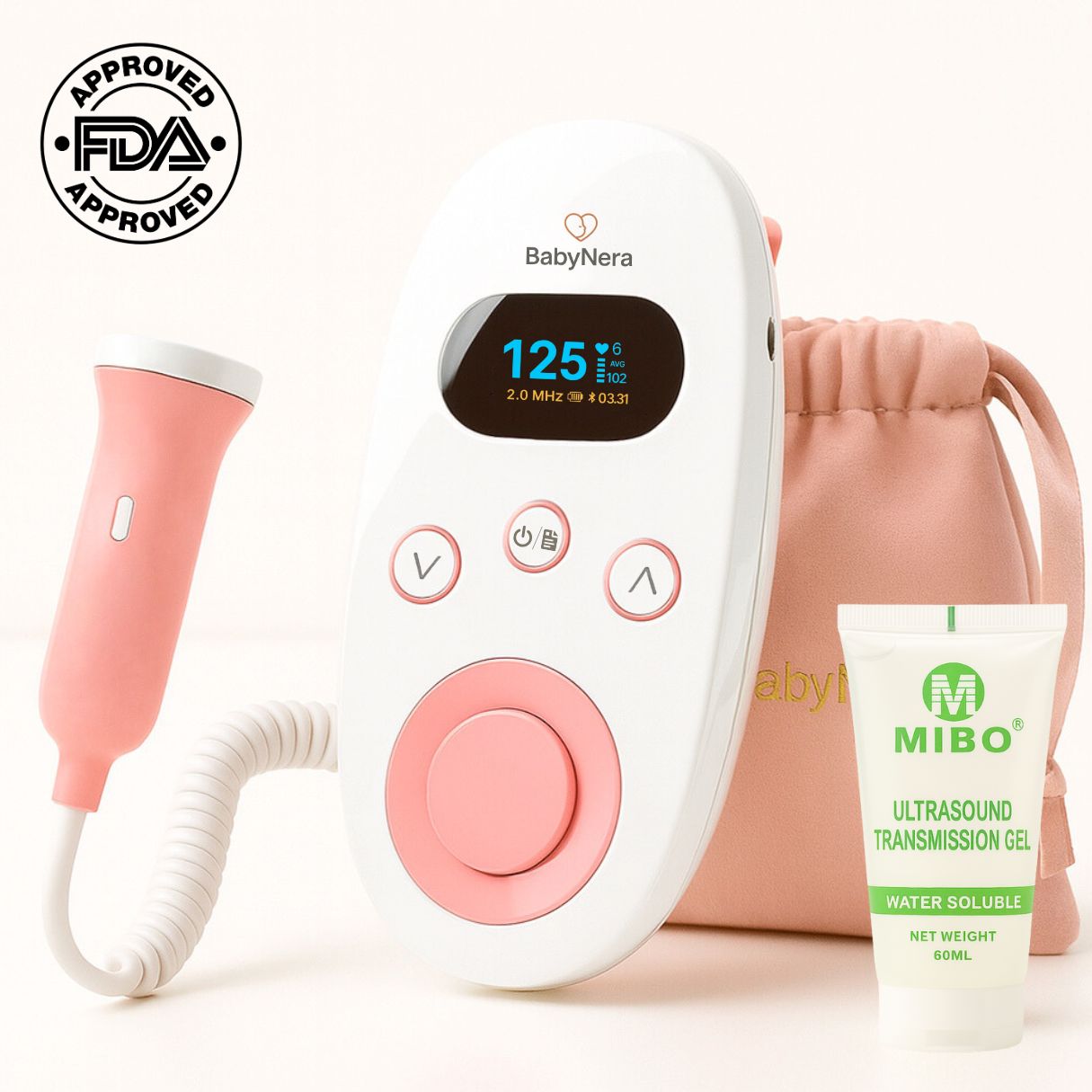 fetal doppler baby heartbeat monitor with probe, gel and storage pouch for home use
