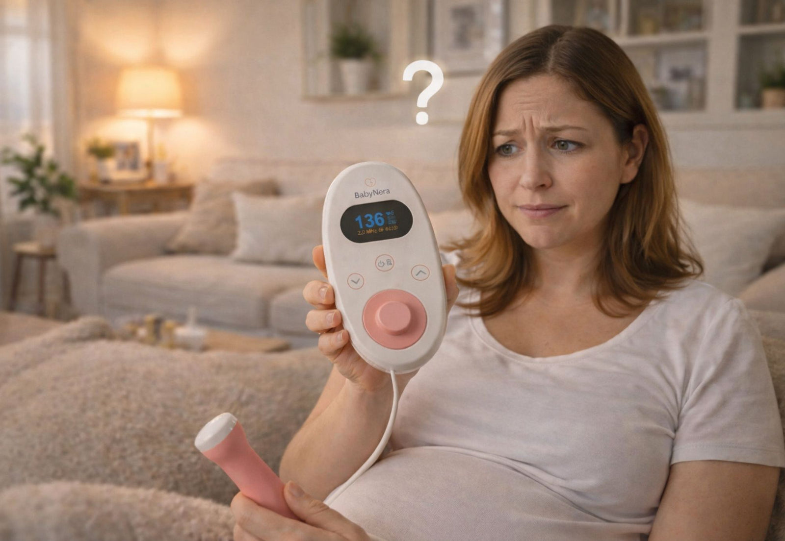 pregnant woman using fetal doppler unable to find baby heartbeat at home
