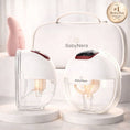 Load image into Gallery viewer, BabyNera FlowEase wearable breast pump with dual collection cups, carry case, and heat massager.
