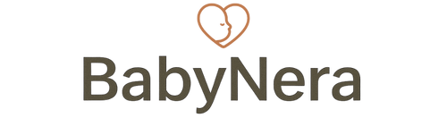 BabyNera logo featuring a minimalist mother and baby heart icon on a soft beige background