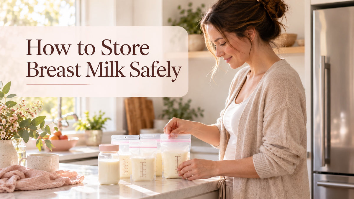 Woman carefully labelling and storing expressed breast milk at home — Australian breast milk storage guide