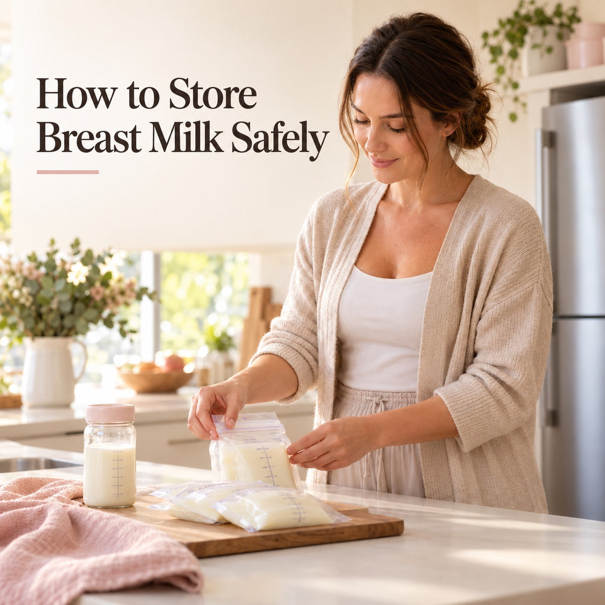 Breast milk storage bag being labelled with expression date and time — how to label breast milk correctly