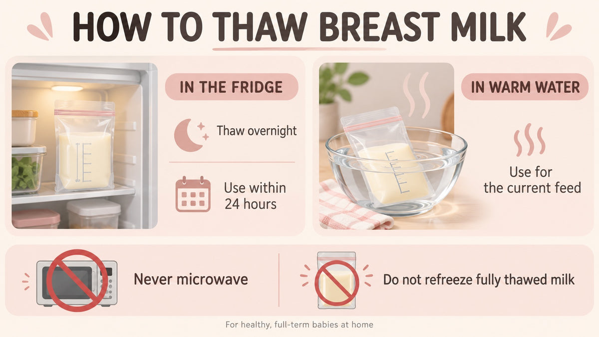 Breast milk thawing safety guide — fridge overnight method and warm water bowl method for Australian mums
